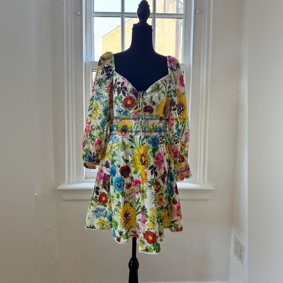 alice and olivia crawford mini dress Alice And Olivia Crawford Sweetheart Tiered Floral Mini Dress Romance Almond 10